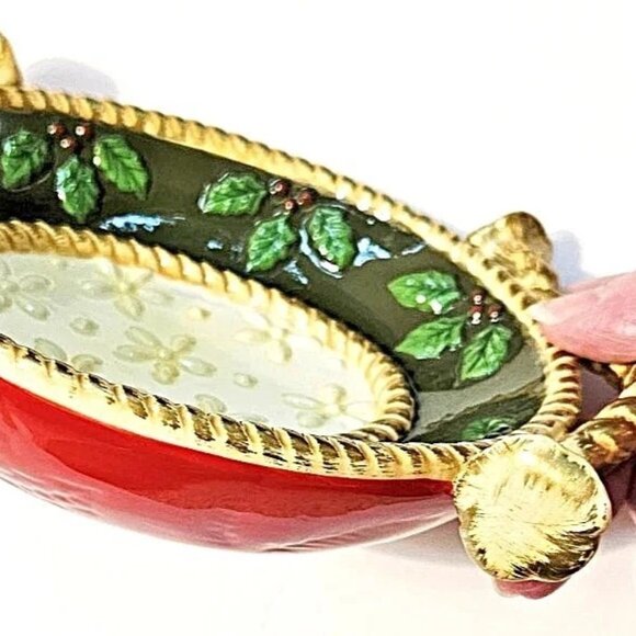 STUDIO NOVA Woodland Holly Christmas Hand Painted Ceramic Candy / Soap Dish NEW - Picture 3 of 6